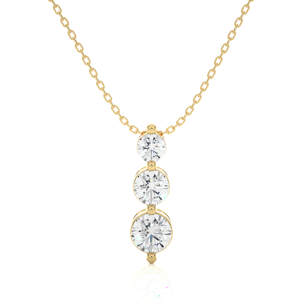 Three stone moissanite pendant for women yellow gold