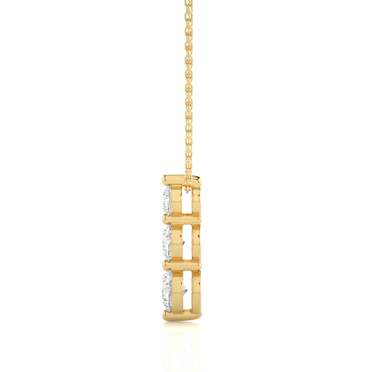 Three stone moissanite pendant for women yellow gold