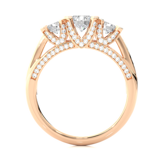 Three Stone With Accents Women's Moissnaite Ring rose gold
