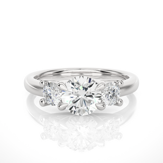 2ct Three Stone With Plain Band Moissanite Engagement Ring in White Gold