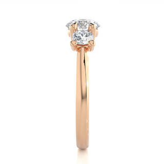 Three Stone With Plain Band Moissnaite Ring rose gold