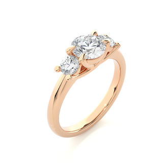 Three Stone With Plain Band Moissnaite Ring rose gold