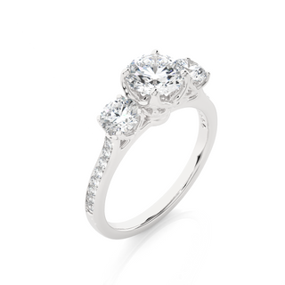 Three Stone with Accent Moissanite Engagemnet Ring white gold