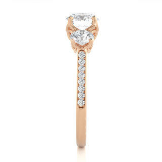 Three Stone with Accent Moissanite Engagemnet Ring rose gold