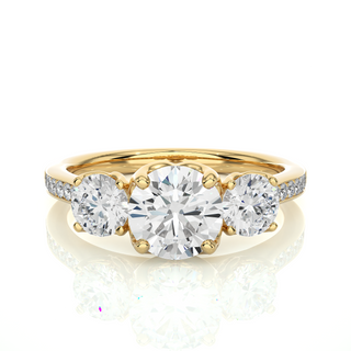 2.5 Carat Three Stone With Accent Moissanite Engagement Ring in Rose Gold