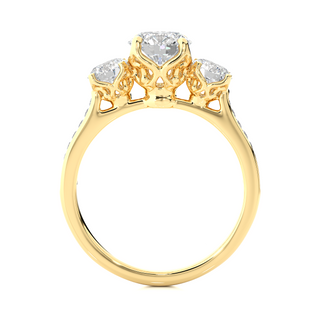 Three Stone with Accent Moissanite Engagemnet Ring yellow gold