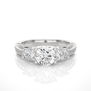 2ct Three Stone Moissanite Engagement Ring With Accents in White Gold