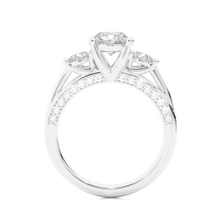 Three Stone with Cathedral Setting Moissnaite Ring white gold