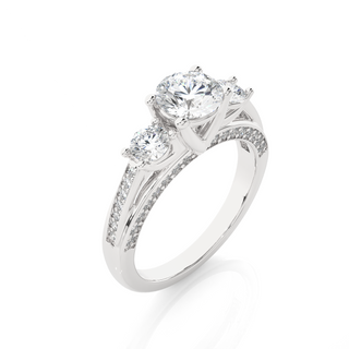 Three Stone with Cathedral Setting Moissnaite Ring white gold