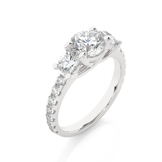 Three Stone with Round Accent Moissanite Ring white gold
