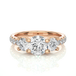 Load image into Gallery viewer, 2.50 Ct Round Moissanite Three Stone Ring With Accent in Yellow Gold

