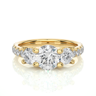 Three Stone with Round Accent Moissanite Ring yellow gold