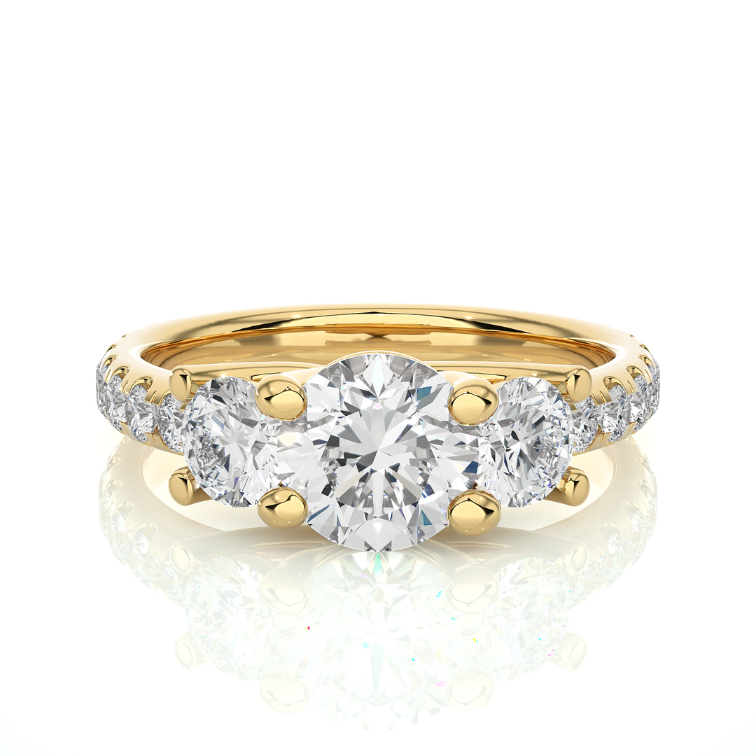 Three Stone with Round Accent Moissanite Ring yellow gold