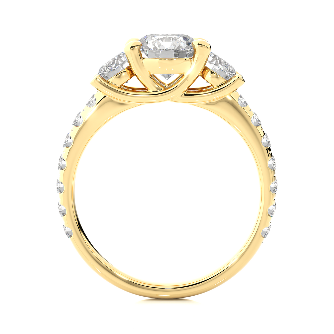 Three Stone with Round Accent Moissanite Ring yellow gold