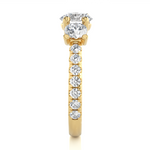Load image into Gallery viewer, 2.50 Ct Round Moissanite Three Stone Ring With Accent in Yellow Gold
