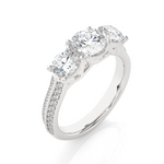 Load image into Gallery viewer, Three Stone with Two Row Pave Moissanite Ring silver
