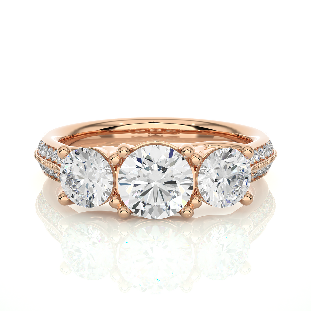 2.50 Carat Round Two Row Pave Set Moissanite Ring in Yellow Gold