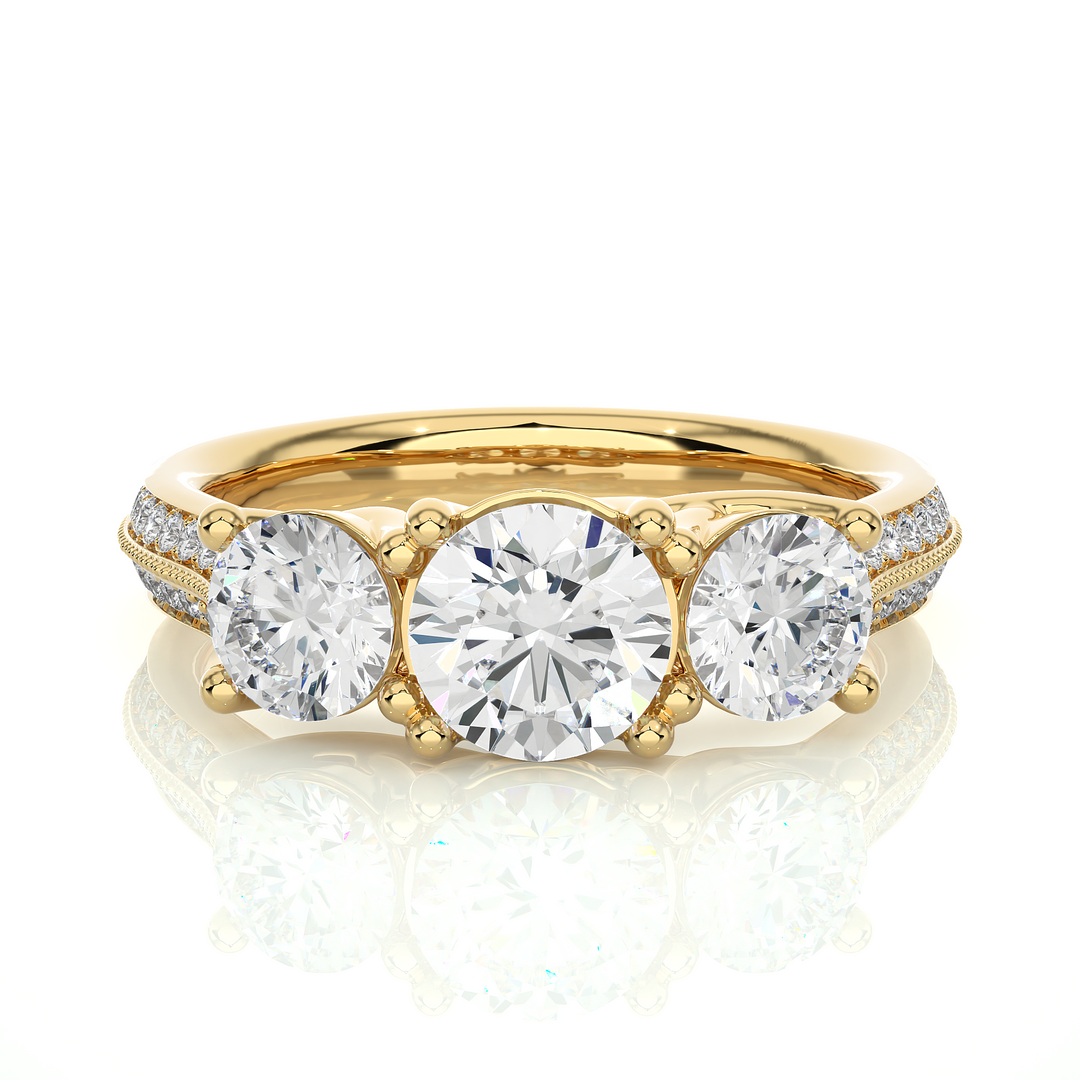2.50 Carat Round Two Row Pave Set Moissanite Ring in Yellow Gold