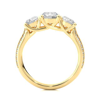 Three Stone with Two Row Pave Moissanite Ring yellow gold