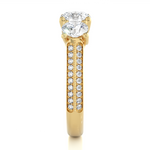 Load image into Gallery viewer, Three Stone with Two Row Pave Moissanite Ring yellow gold
