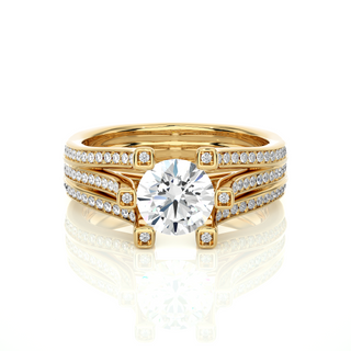 1.5 Ct Three Row Split Shank Moissanite Engagement Ring in White Gold