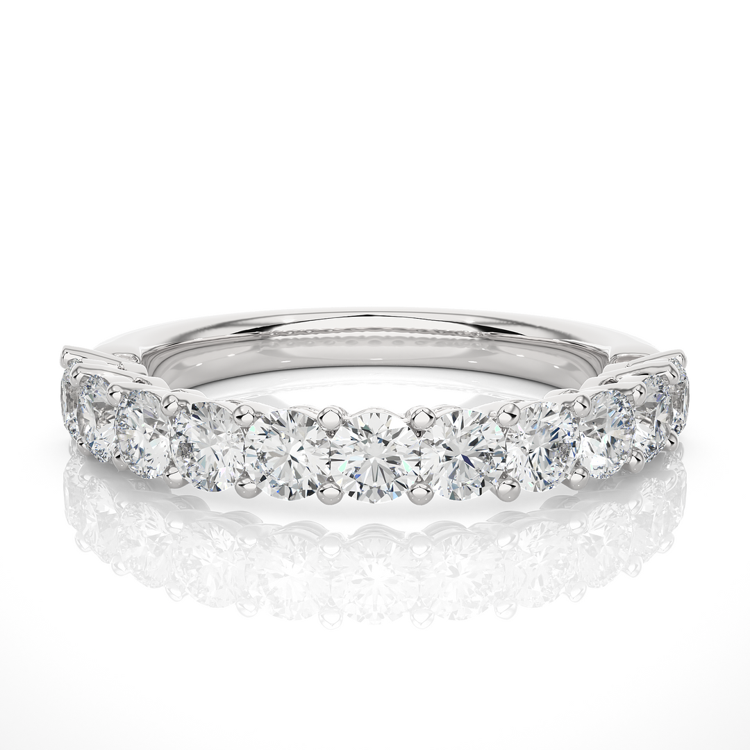 1 Carat Round Moissanite Traditional Shank Half Eternity Band In Silver