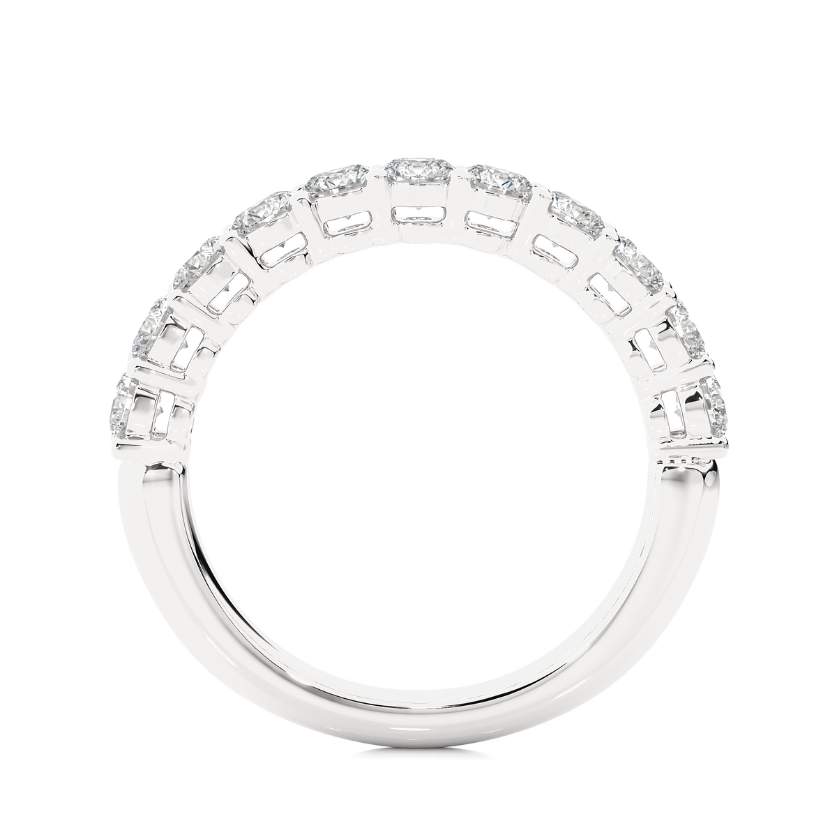 1 carat round moissanite traditional shank half eternity band in silver