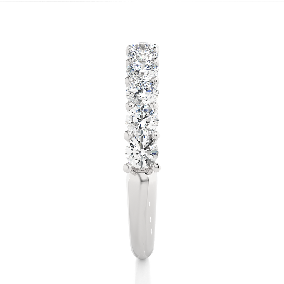 1 Carat Round Moissanite Traditional Shank Half Eternity Band In Silver