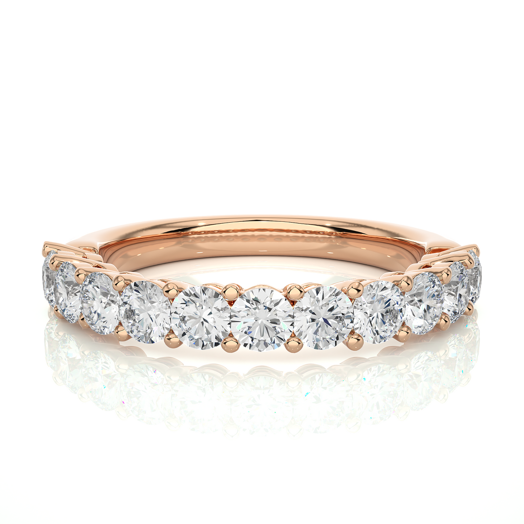 1 Carat Round Moissanite Traditional Shank Half Eternity Band In Yellow Gold