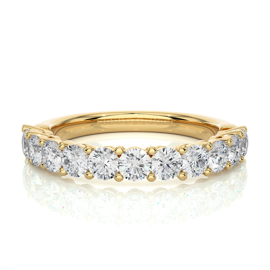 1 Carat Round Moissanite Traditional Shank Half Eternity Band In Yellow Gold