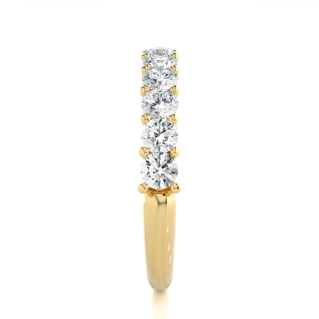 1 Carat Round Moissanite Traditional Shank Half Eternity Band In Yellow Gold