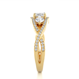 Twisted Three Stone Moissanite Engagement Ring yellow gold