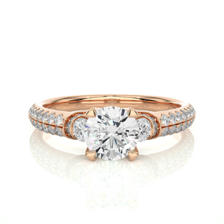 Two Pave Row With Round Stone Moissanite Ring rose gold