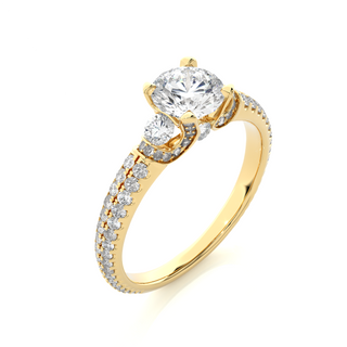 Two Pave Row With Round Stone Moissanite Ring yellow gold