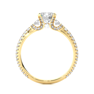 Two Pave Row With Round Stone Moissanite Ring yellow gold