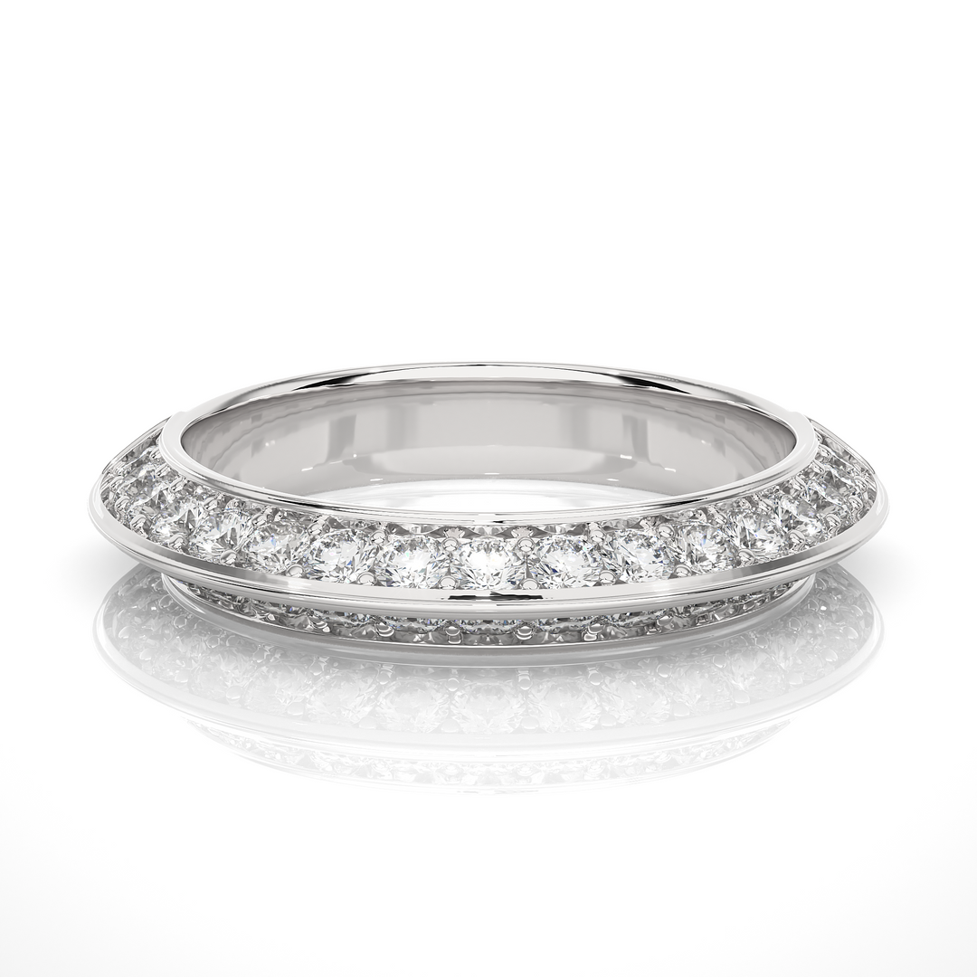 1 Ct Round Cut Moissanite Two Row Wedding Band In Silver