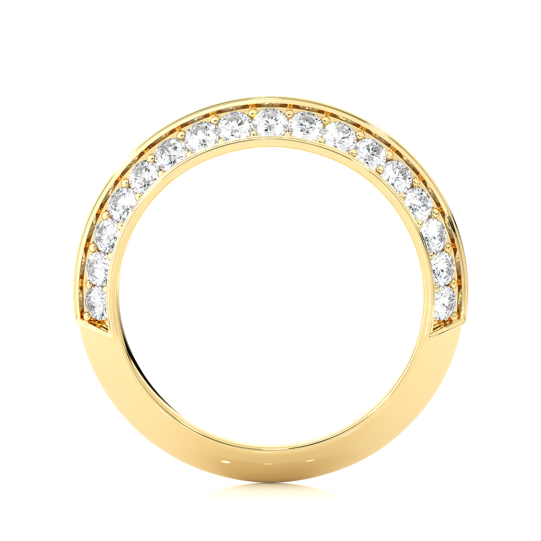 1 Ct Round Cut Moissanite Two Row Wedding Band In Yellow Gold
