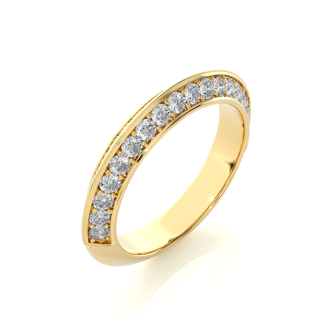 1 Ct Round Cut Moissanite Two Row Wedding Band In Yellow Gold