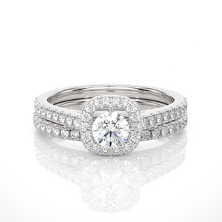 1.5 Carat Halo Moissanite Bridal Set With Accents in Yellow Gold