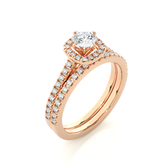 Two Row Round Stone Halo Moissanite Engagement Ring rose gold