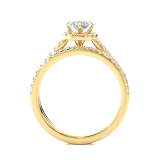 Two Row Round Stone Halo Moissanite Engagement Ring yellow gold