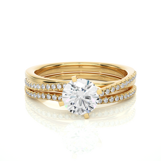 Two row Solitaire Moissanite Wedding Ring yellow gold