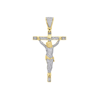 3 Carat Moissanite Jesus Cross Pendant in Yellow Gold
