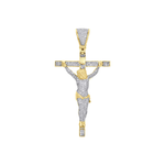 Load image into Gallery viewer, 3 Carat Round Shape Moissanite Jesus Cross Pendant in Yellow Gold
