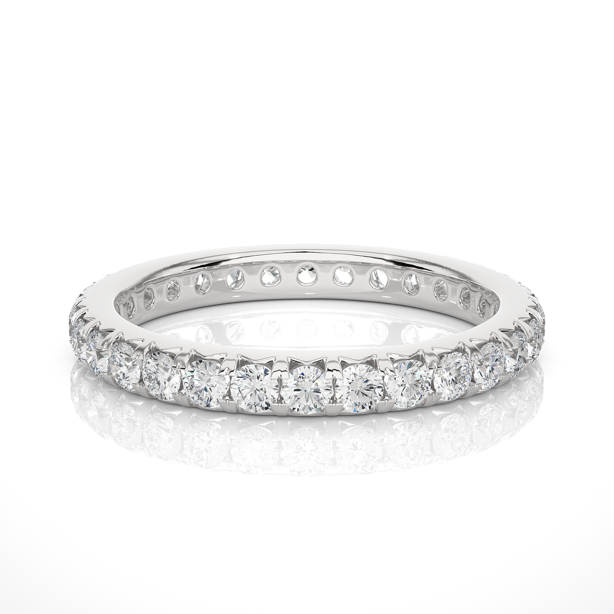 1 carat round v prong moissanite wedding band in white gold
