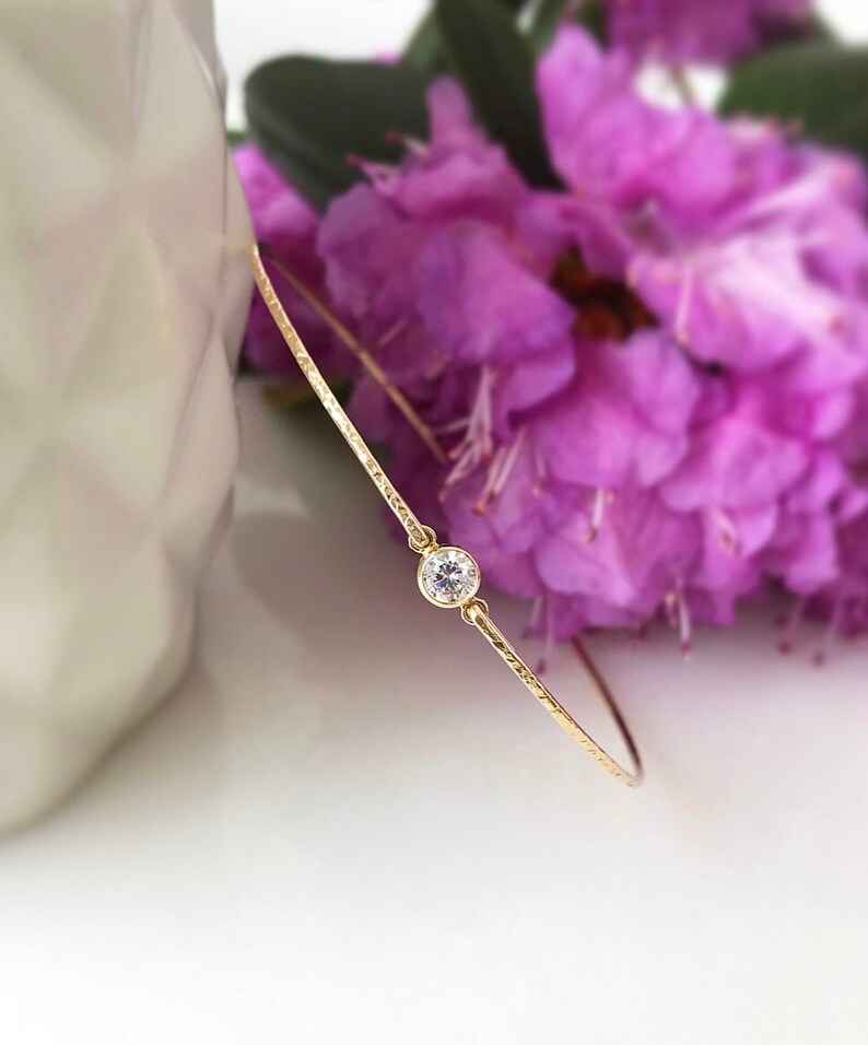 1 ct round bezel setting moissanite bangle bracelet in yellow gold