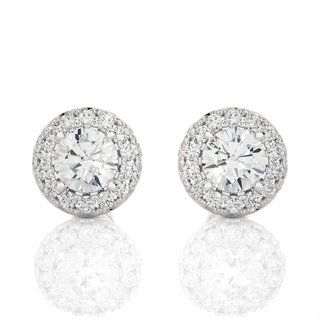 1.5ct Halo Push Back Moissanite Earrings in Yellow Gold