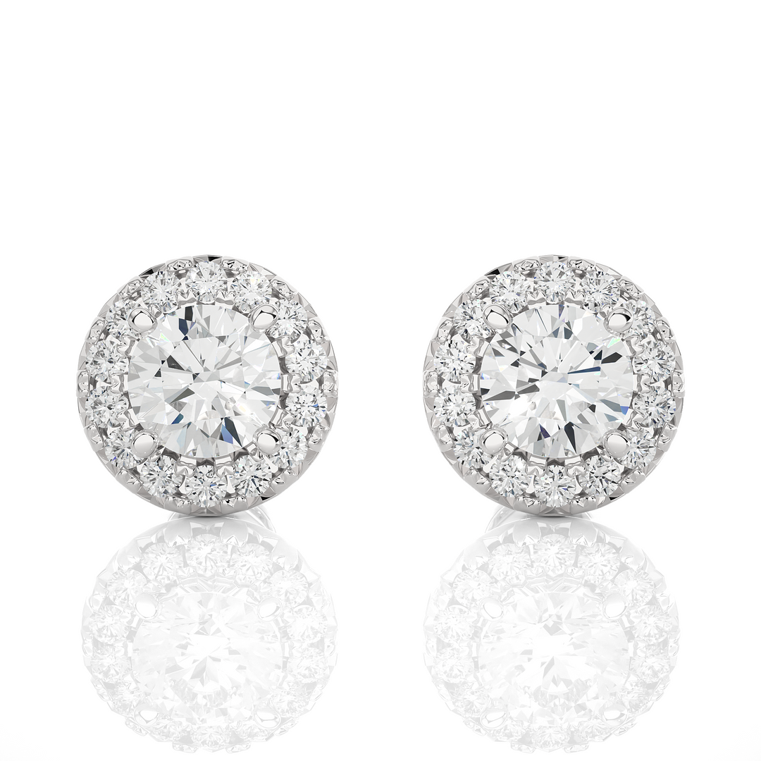 2 Carat Moissanite Halo Push Back Stud Earrings In Silver