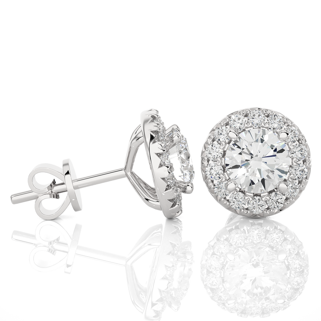 2 Carat Moissanite Halo Push Back Stud Earrings In White Gold