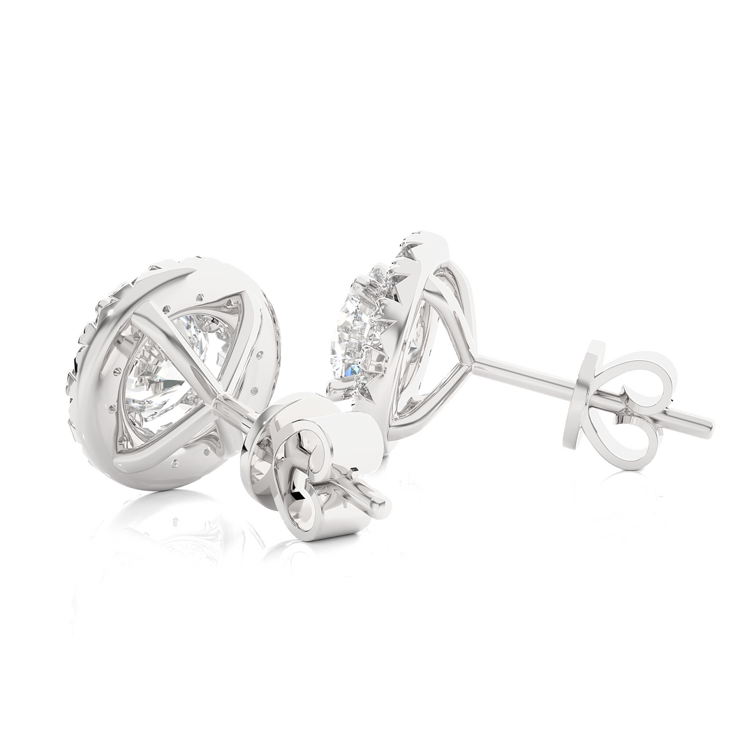 2 Carat Moissanite Halo Push Back Stud Earrings In Silver